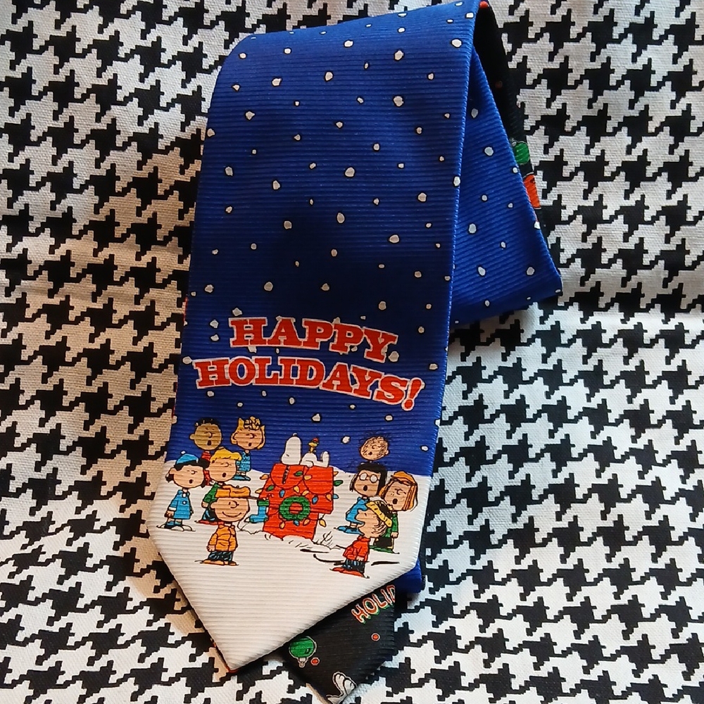 Blue Holiday Tie with Cartoon Characters